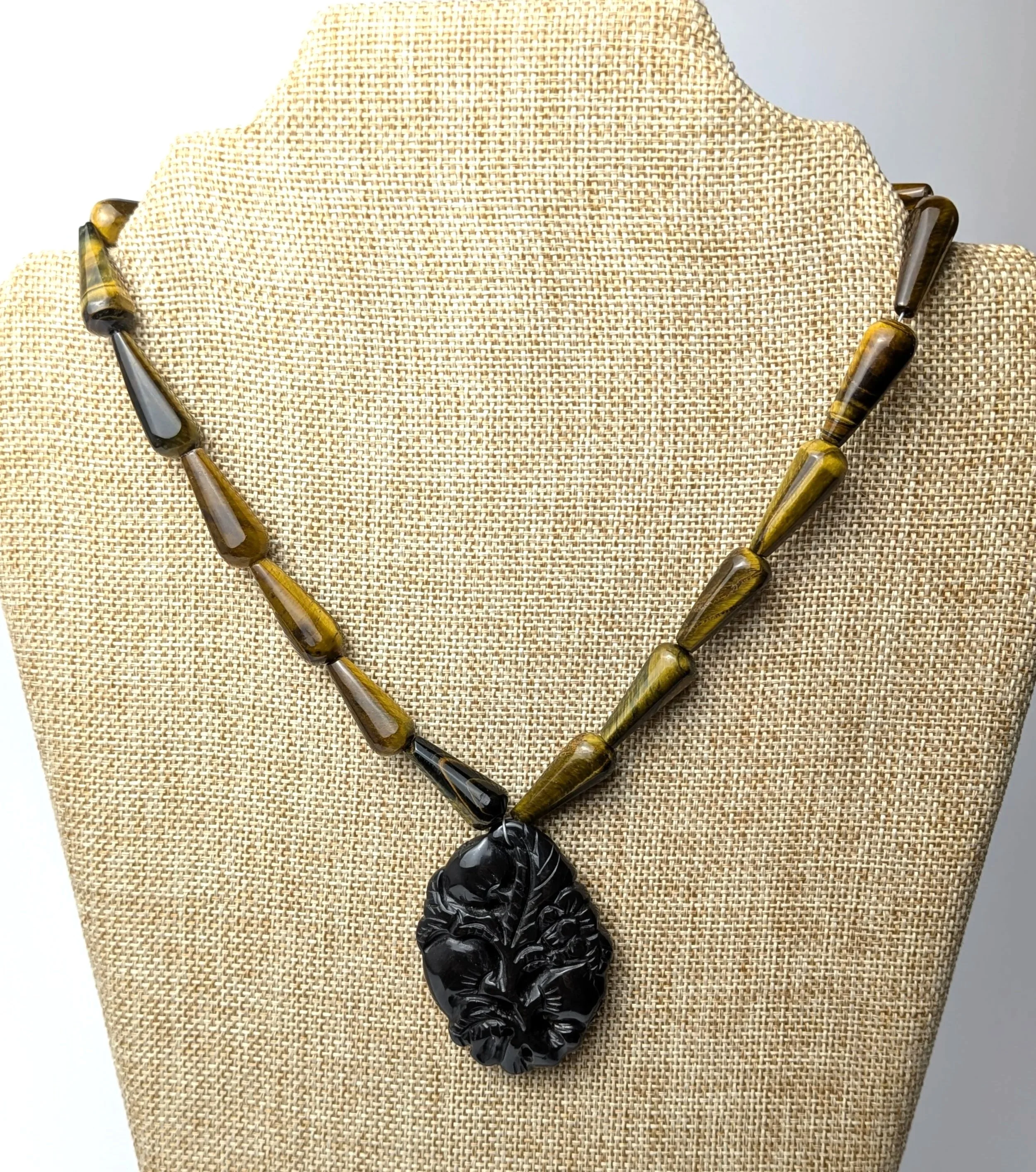 Tiger%27s+Eye+Bead+Necklace+with+Hand-Carved+Black+Onyx+Floral+Pendant+6.jpg