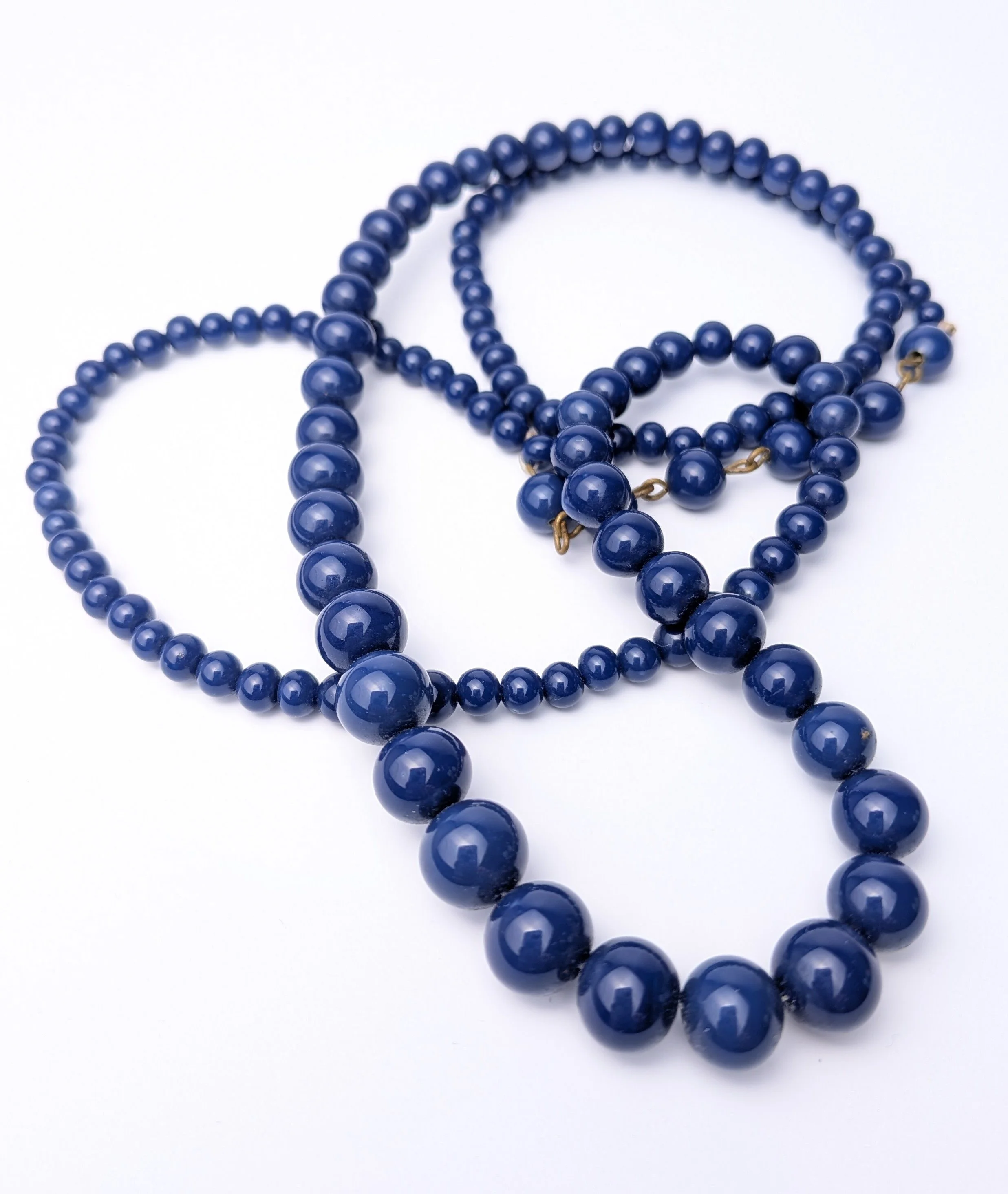 Navy Blue Glass Beaded Necklace Graduated Mid Century 2.jpg
