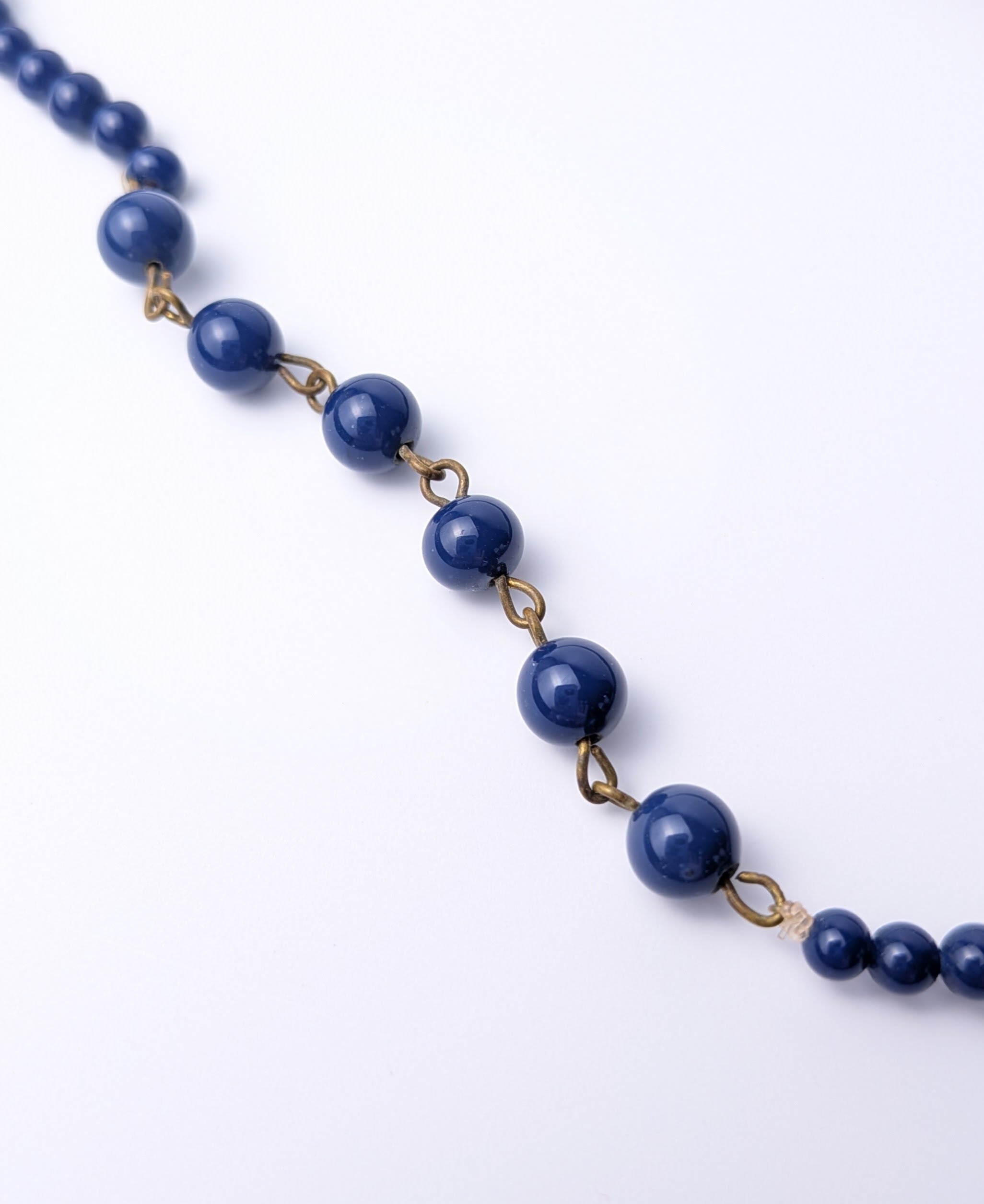 Navy Blue Glass Beaded Necklace Graduated Mid Century 6.jpg