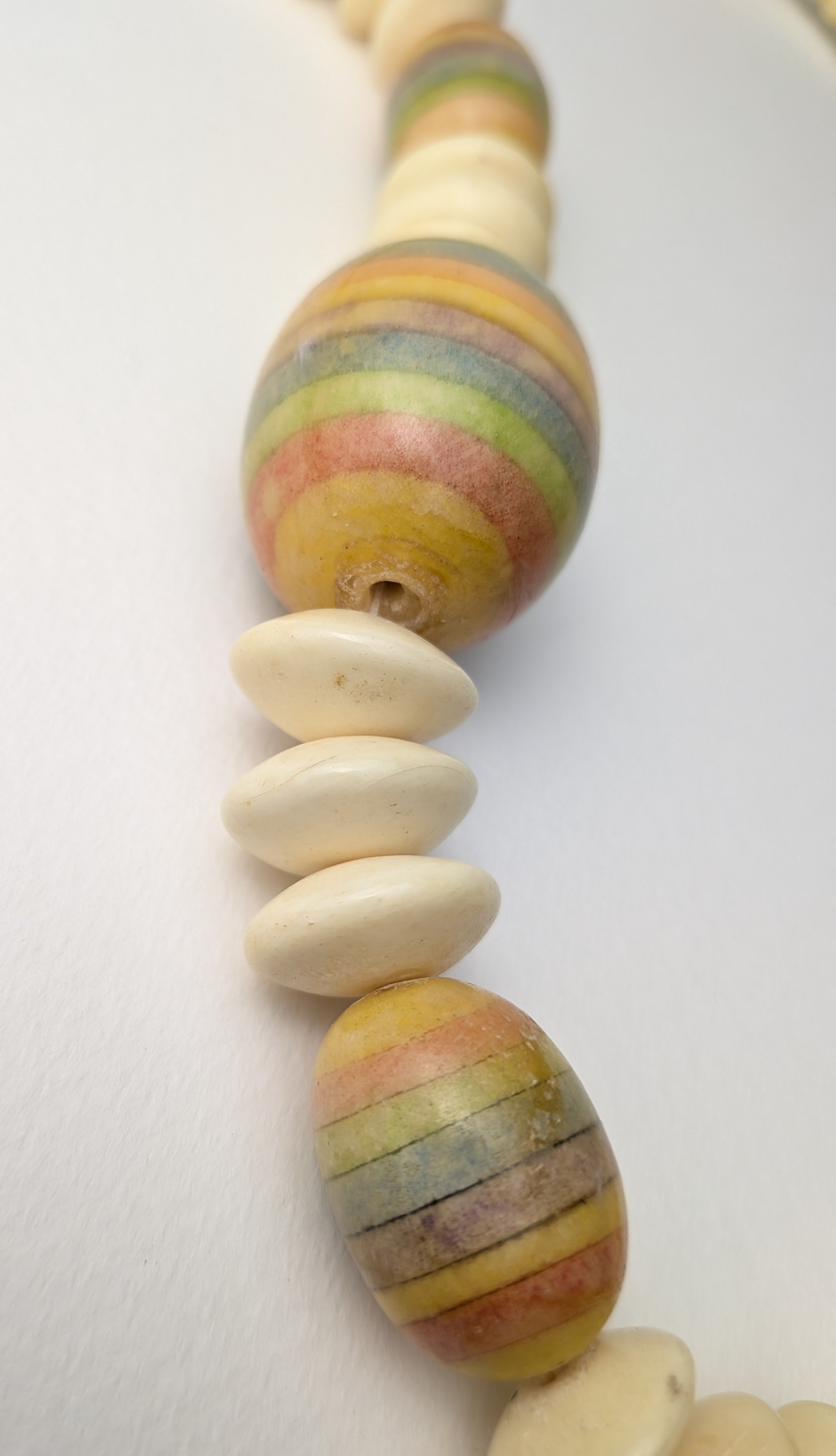 Wood Bead Necklace Pastel Striped Artisan Boho 2.jpg