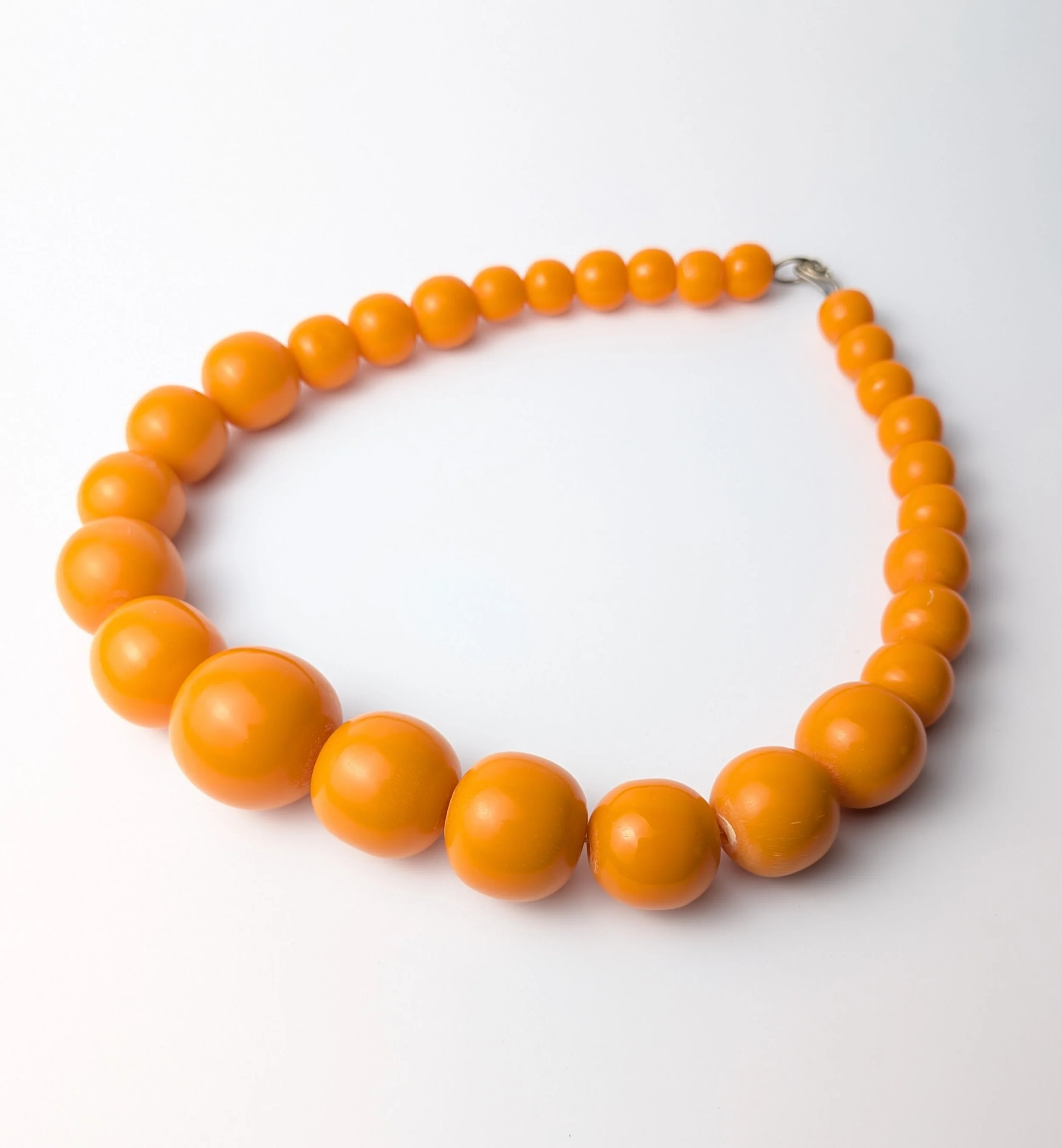 Orange Lucite Graduated Bead Necklace Chunky Retro Hook Clasp 2.jpg