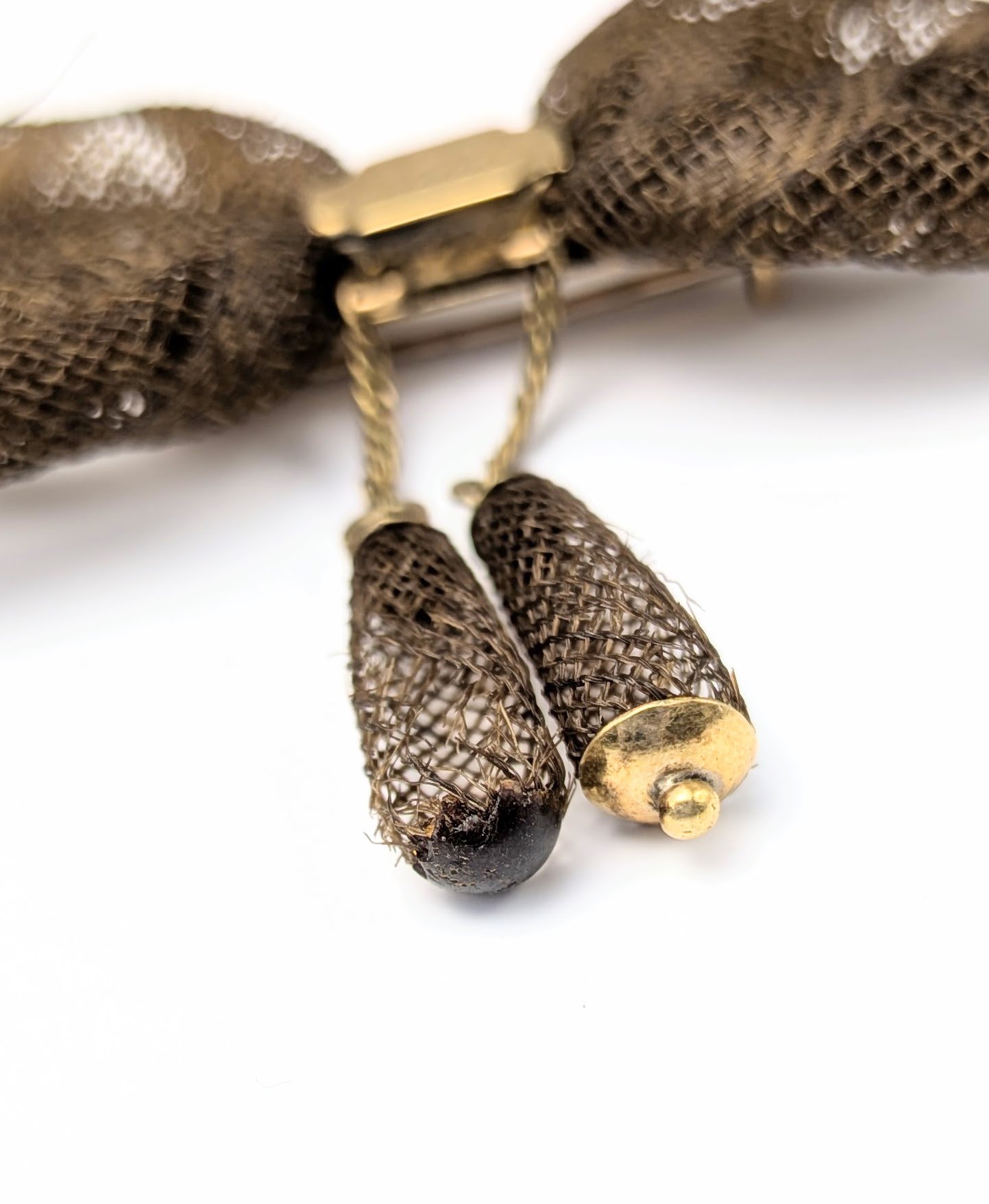 Antique Victorian Woven Hair Mourning Brooch Bow Gold Filled Monogram Oddities 2.jpg