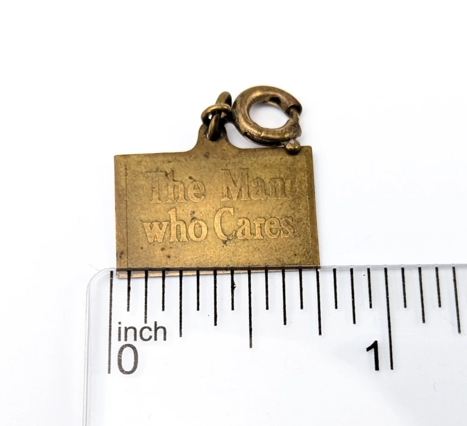 The Man Who Cares Brass Slogan Charm Pendant Spring Ring 5.jpg