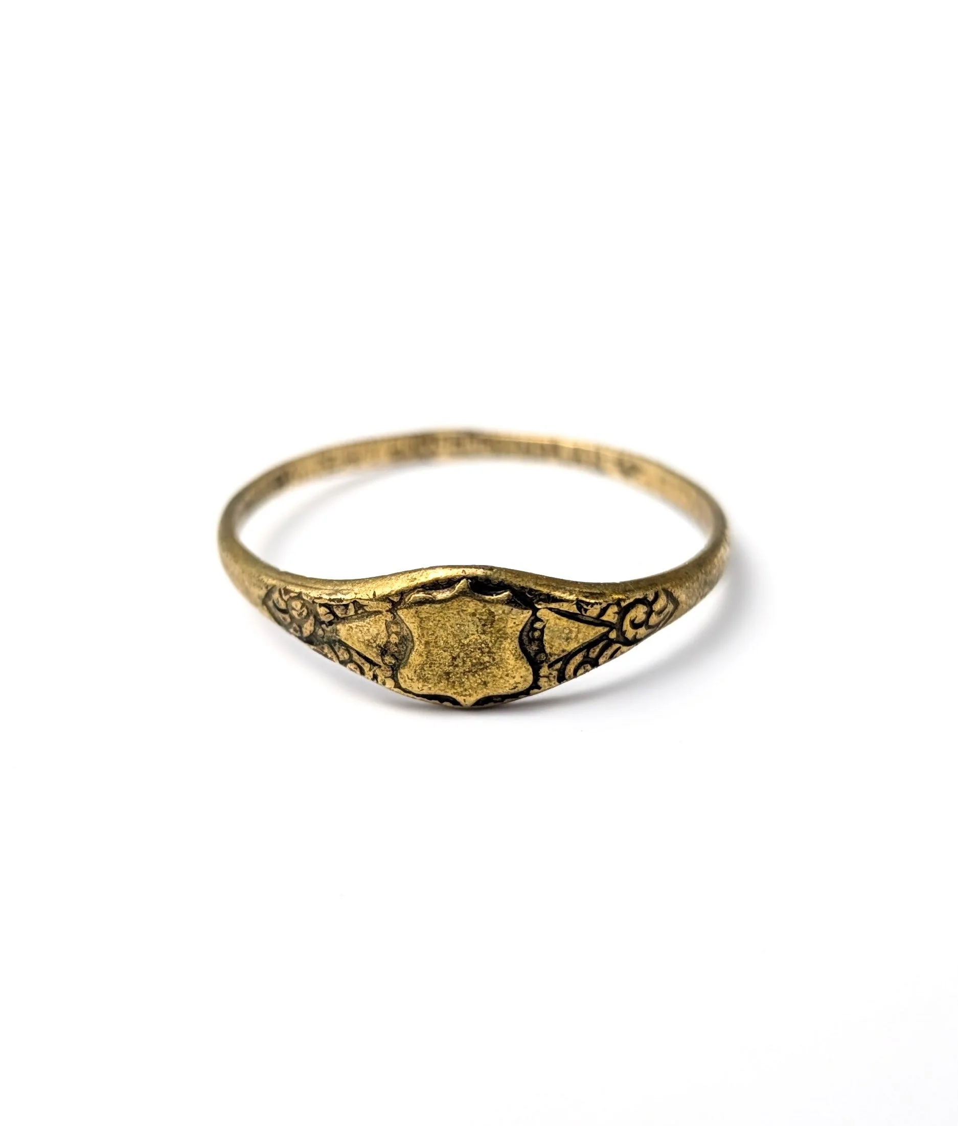 Vintage Petite Signet Ring 18K HGE Gold-Tone Shield Band 3.jpg