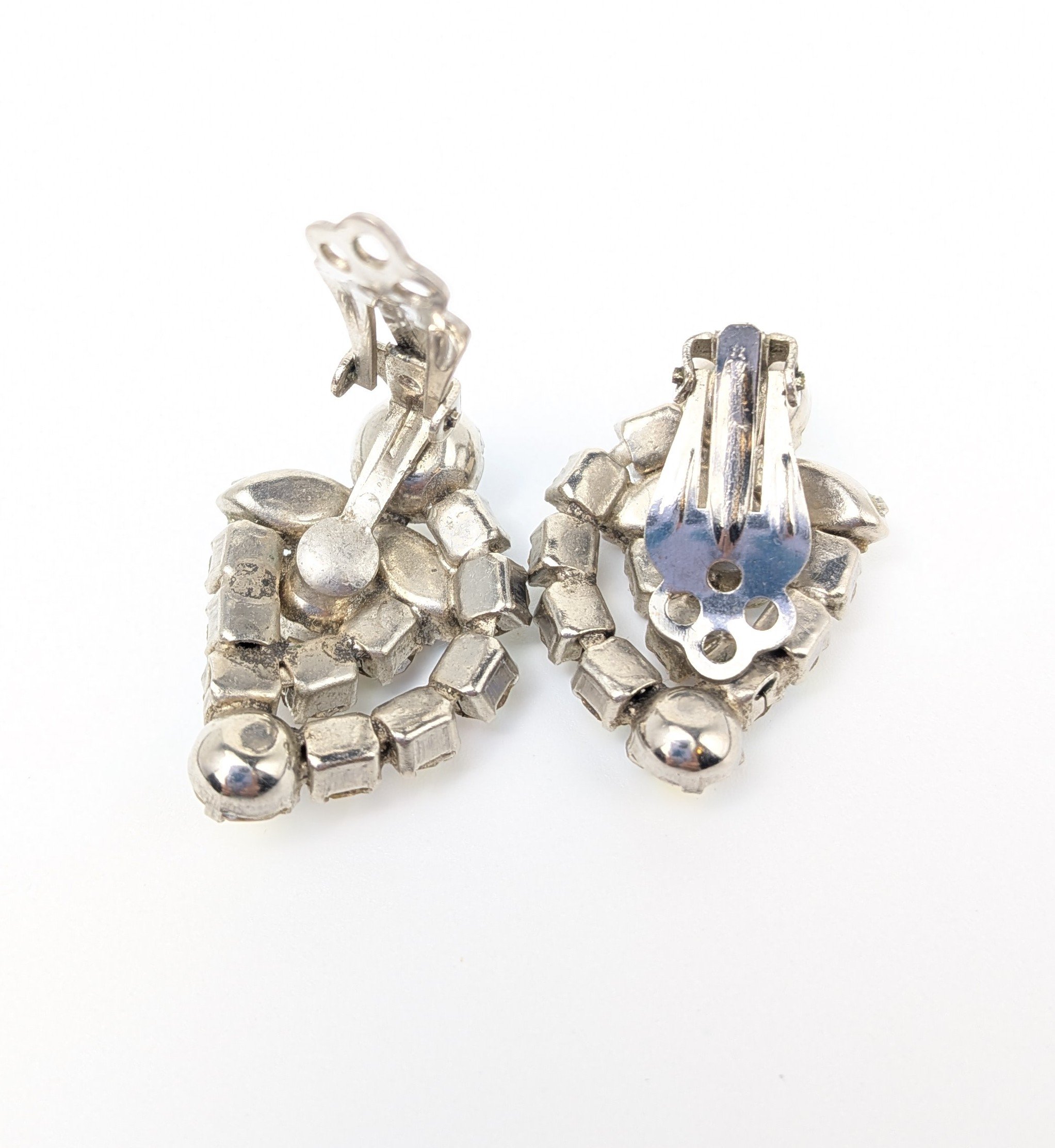 AB Rhinestone Clip Earrings Silver Tone Unsigned Mid Century 3.jpg