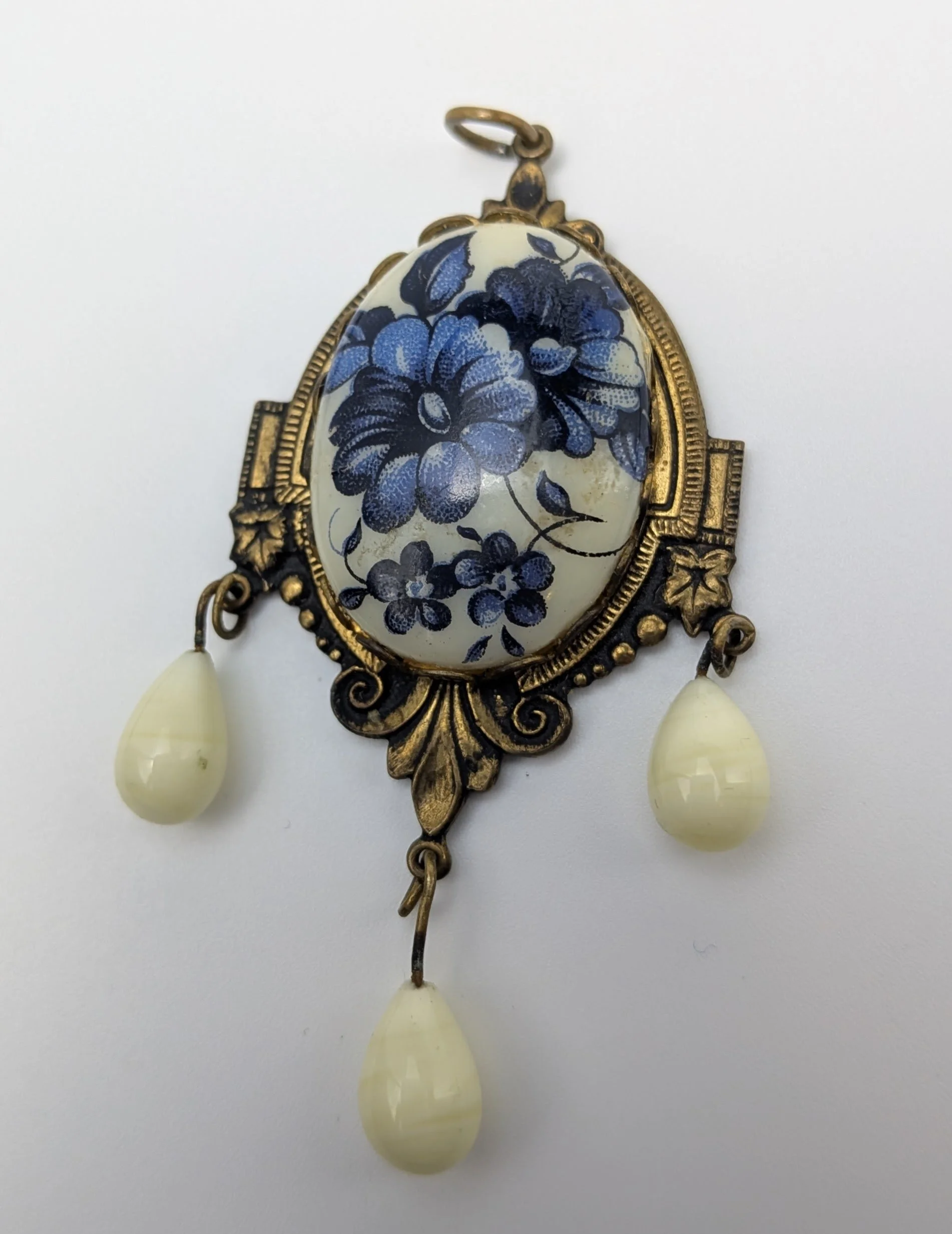 Porcelain & Brass Blue Floral Lavalier Pendant 5.jpg