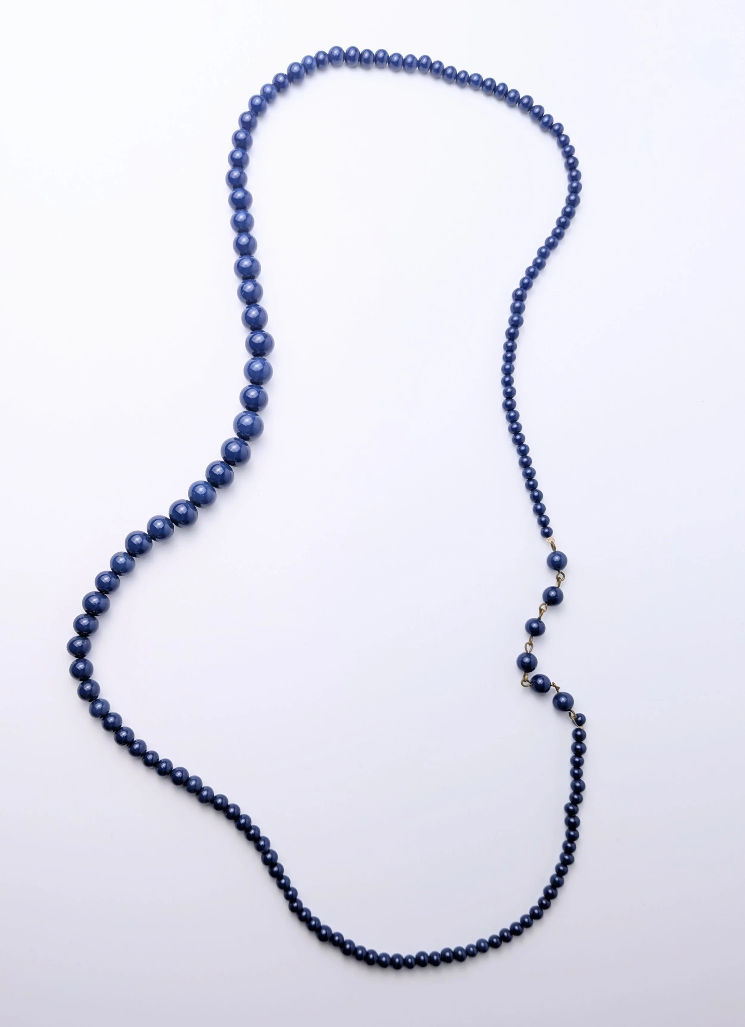Navy Blue Glass Beaded Necklace Graduated Mid Century 1.jpg