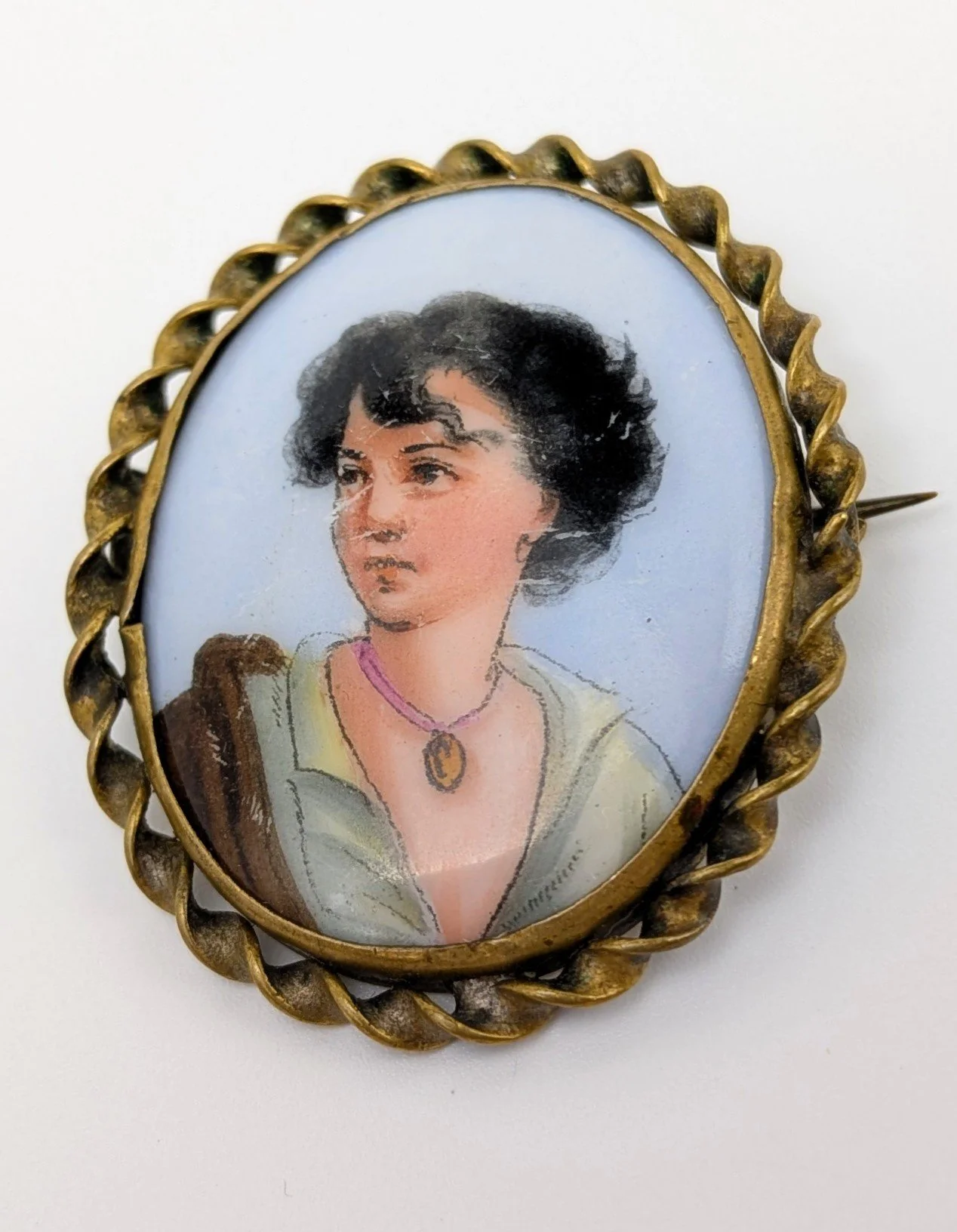 Antique Victorian Portrait Brooch Porcelain Gold Filled Frame Grand Tour Jewelry 1.jpg