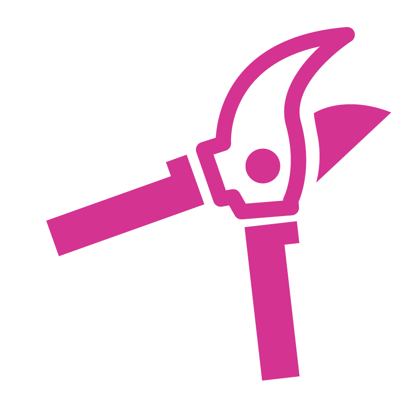 Stylized illustration of pruning shears in purple.