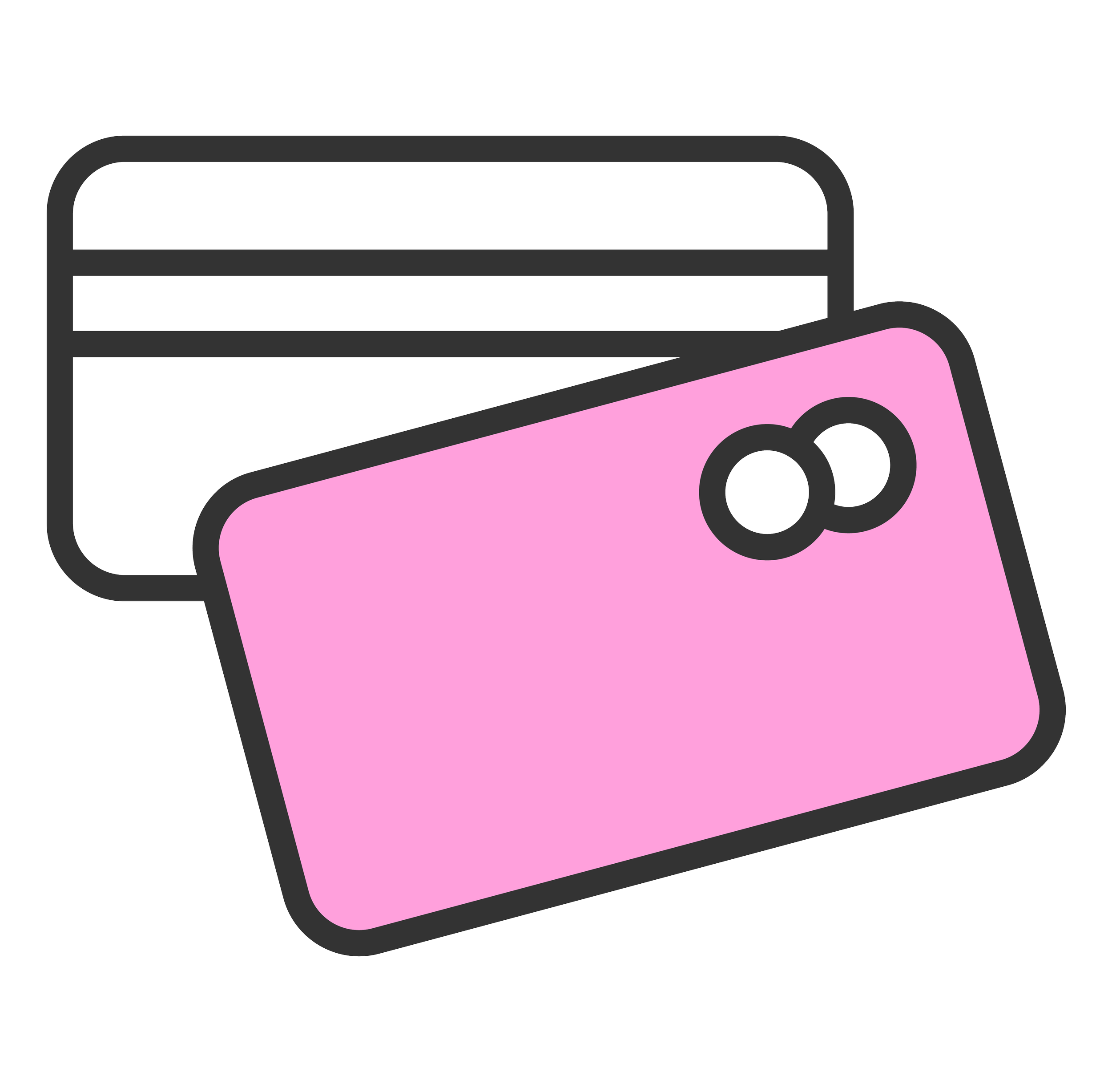 Illustration of a pink credit card and a black credit card.
