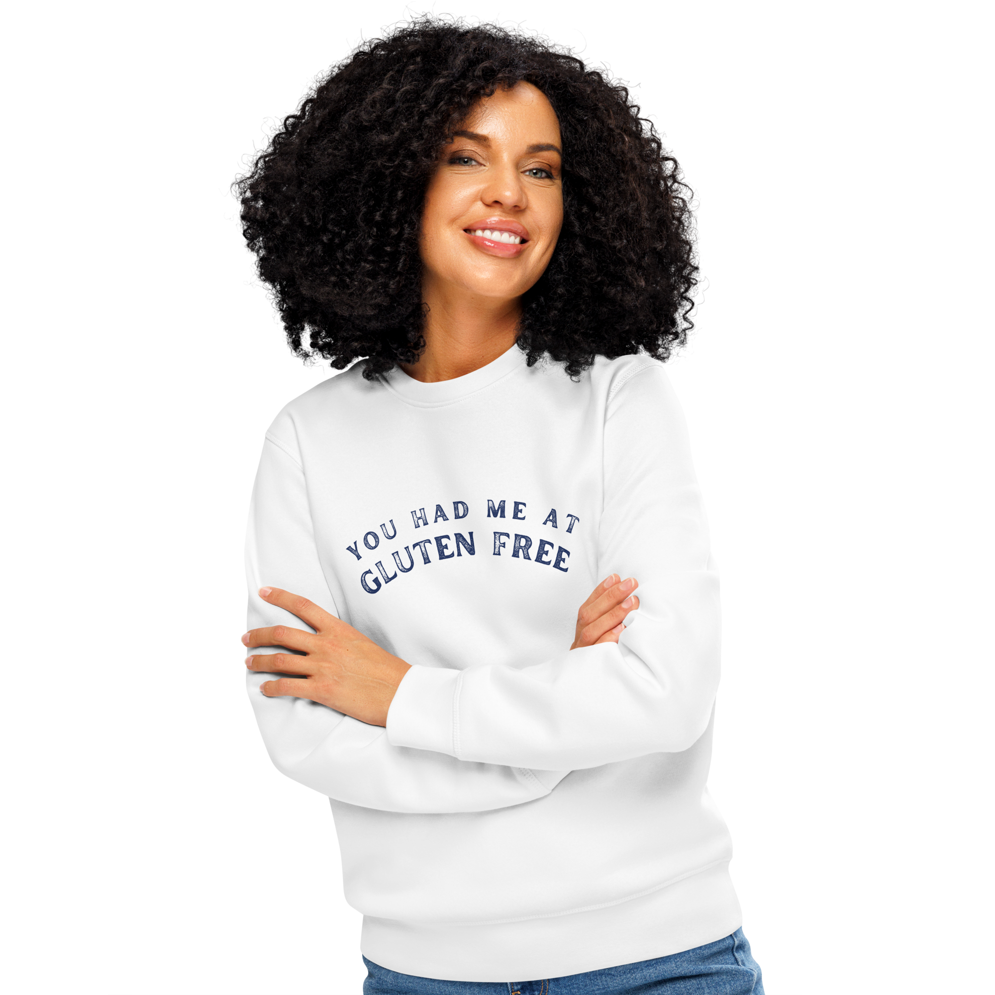 Image of a person wearing the White Unisex Sweatshirt
