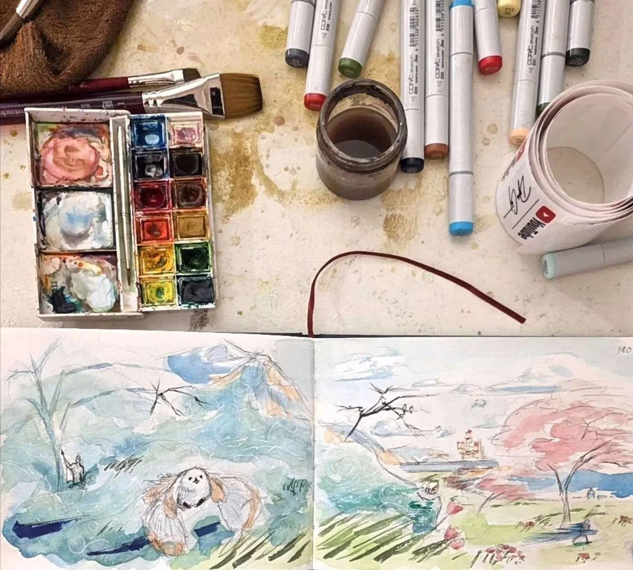 1 of 12 conceptual sketches of the world in 'The Selfish Giant' Surrounding the three spirits of Winter; 

Done in watercolor, Copic markers and pen.