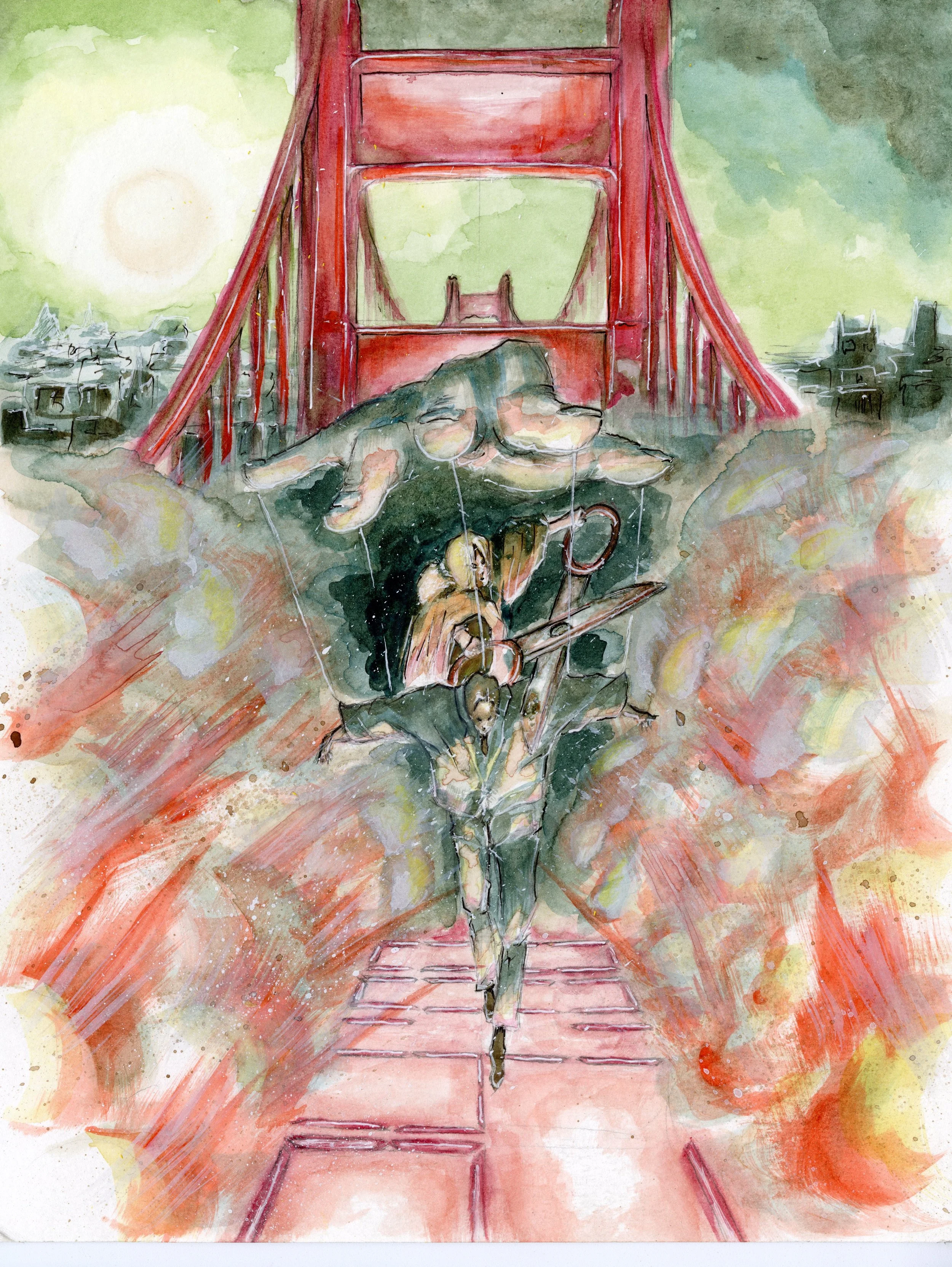 Time is ticking in San Francisco; Done in Watercolor, Pen and Ink