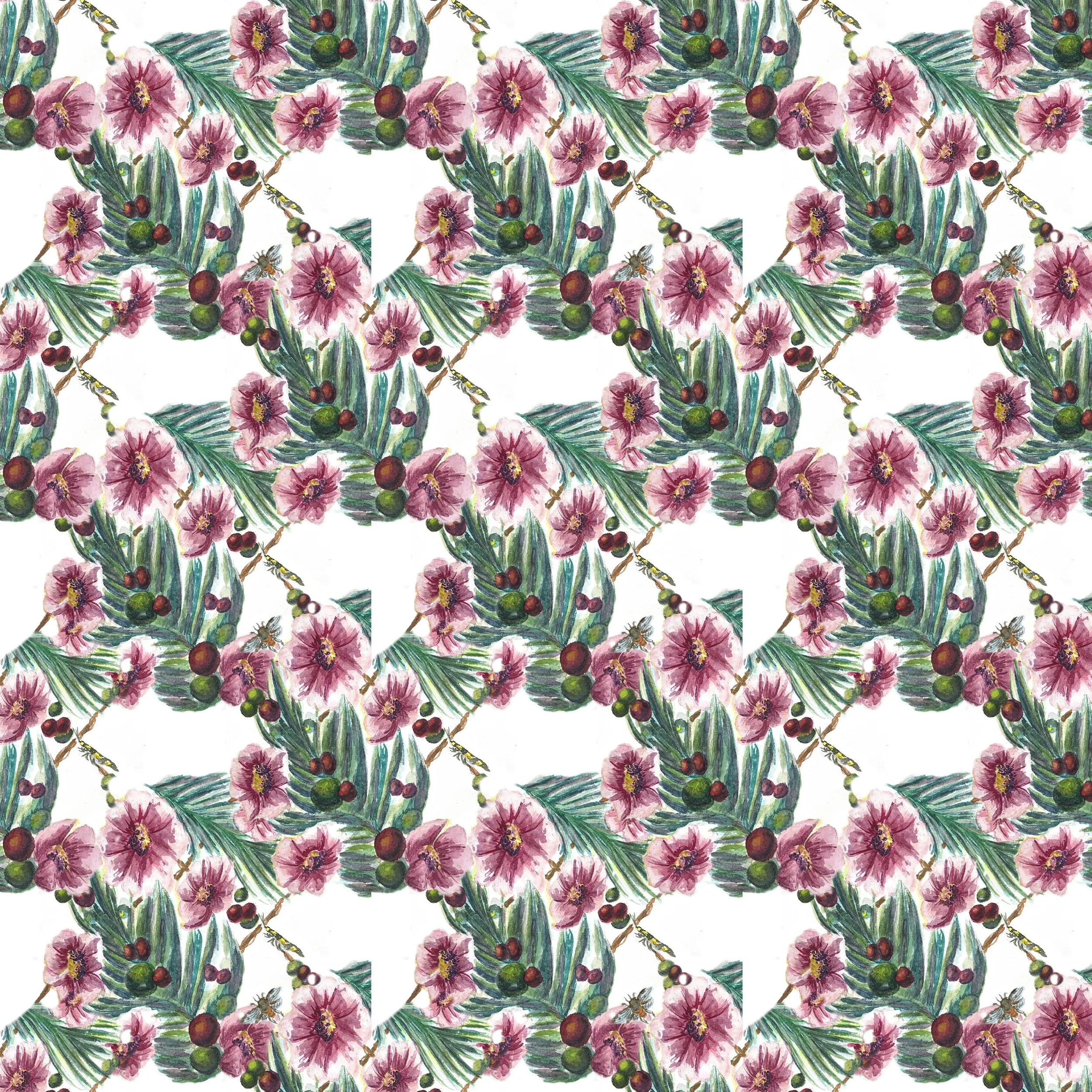 Floral prints done for textile commissioned by a friend for his fashion company; Watercolor (Variant 2)