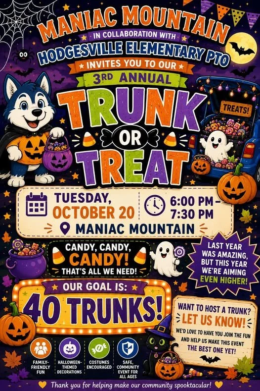 Maniac Mountain & Hodgesville Elementary PTO Trunk or Treat