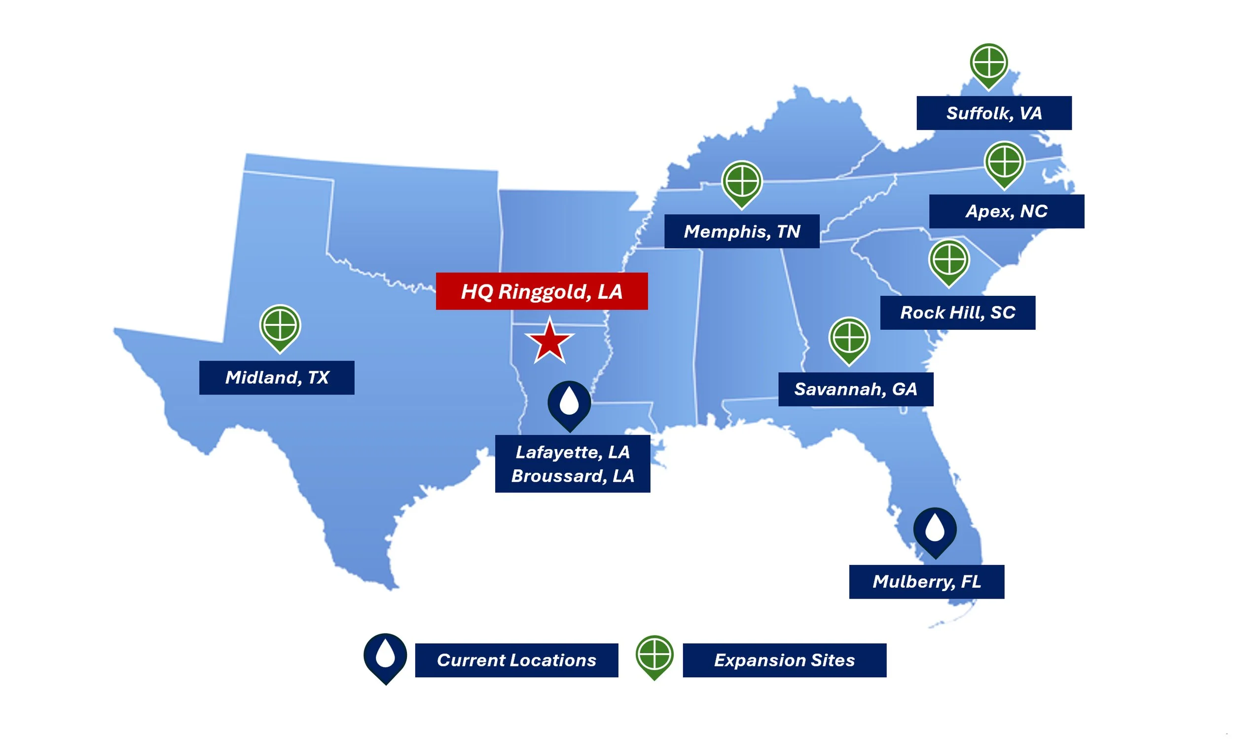 Midsouth locations located across the southern US.