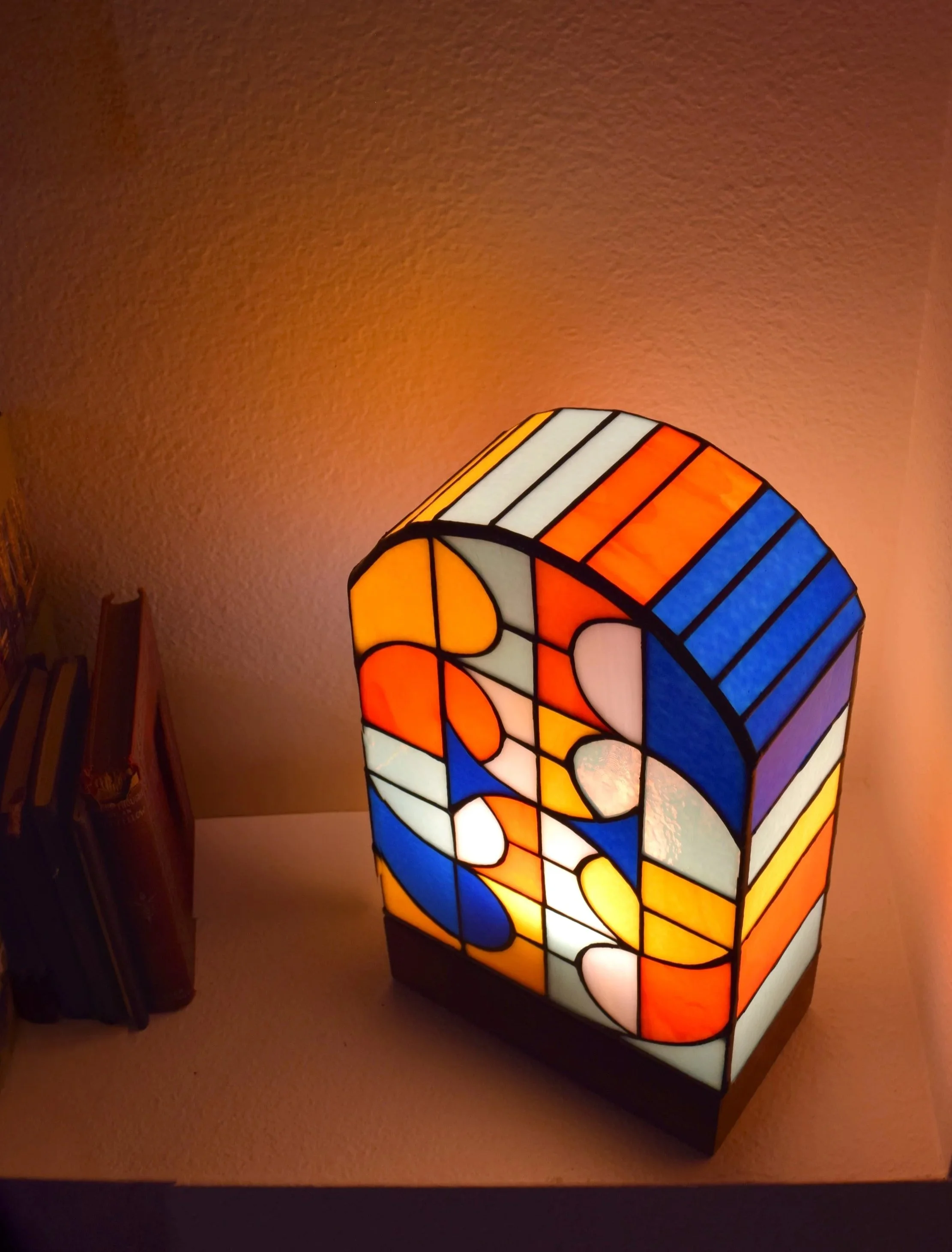 midcentury modern inspired table lamp set on a walnut base