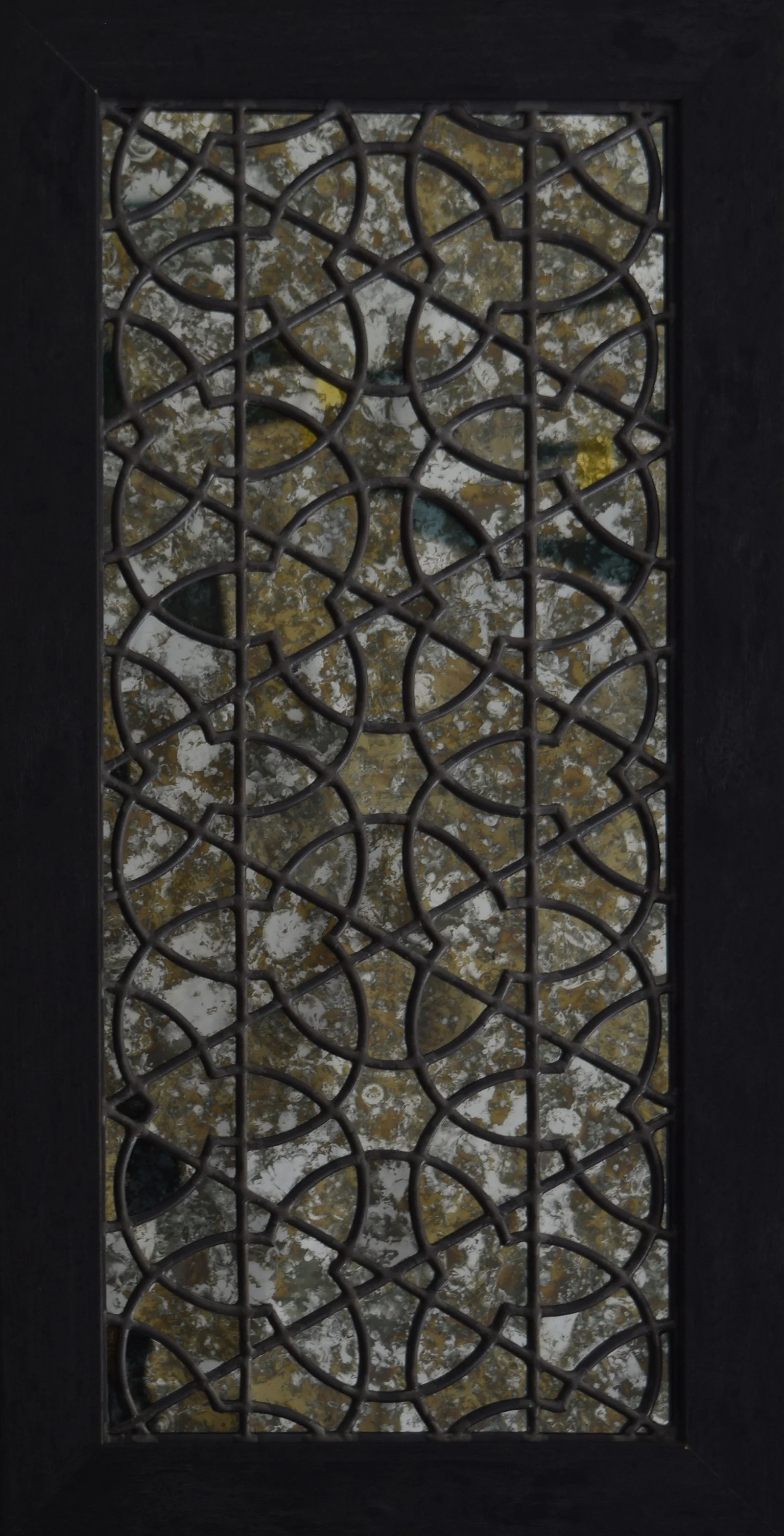 stained glass leaded mirror with antique mirror made in Fort Collins, Colorado