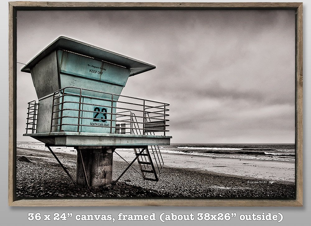 lifeguard tower 23 at 24x36%22 on canvas in barnwood floater.jpg