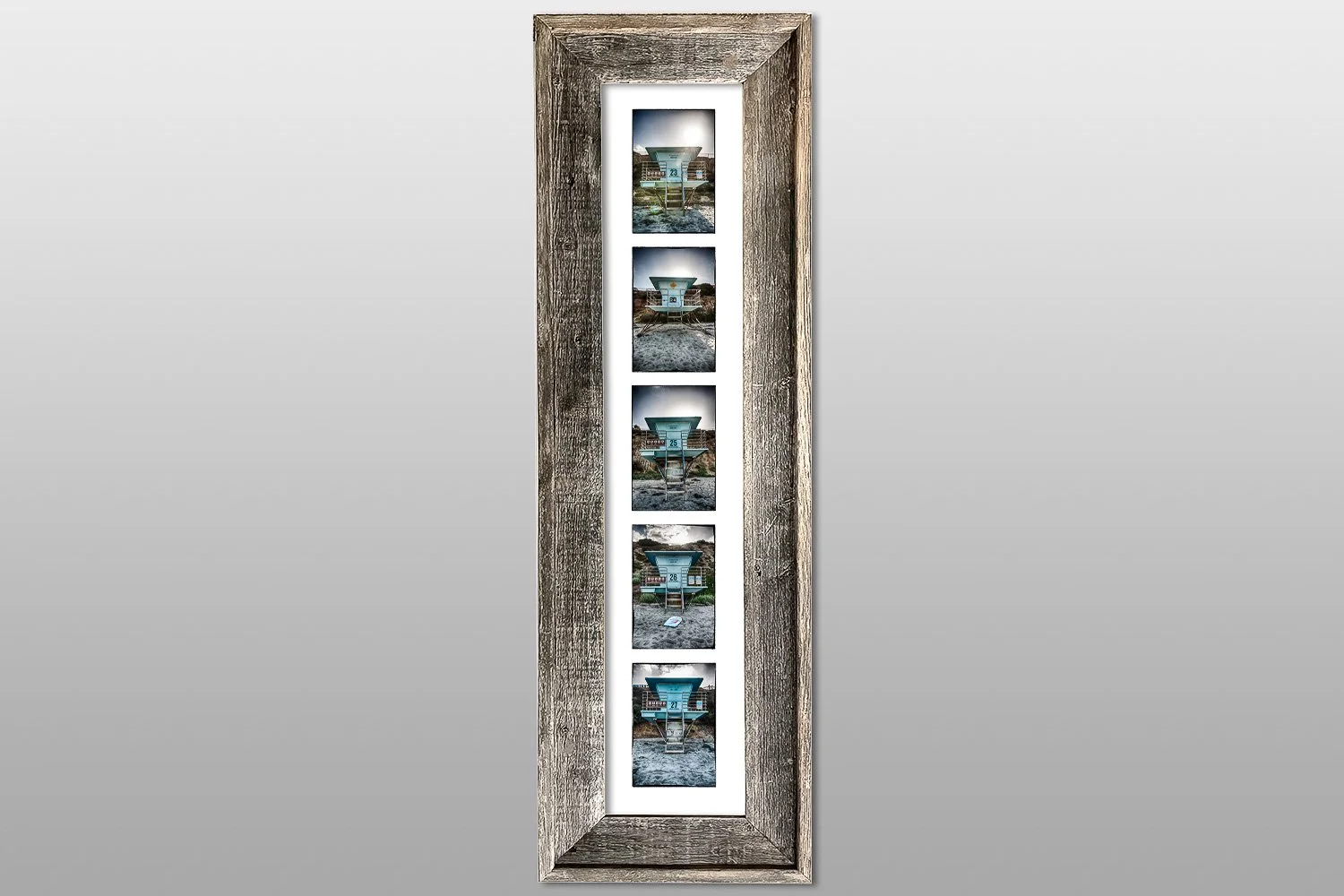 ponto lifeguard towers 23 through 27 in blue in barnwood frame.jpg
