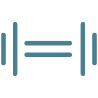 Line illustration of a barbell with weights on each end.