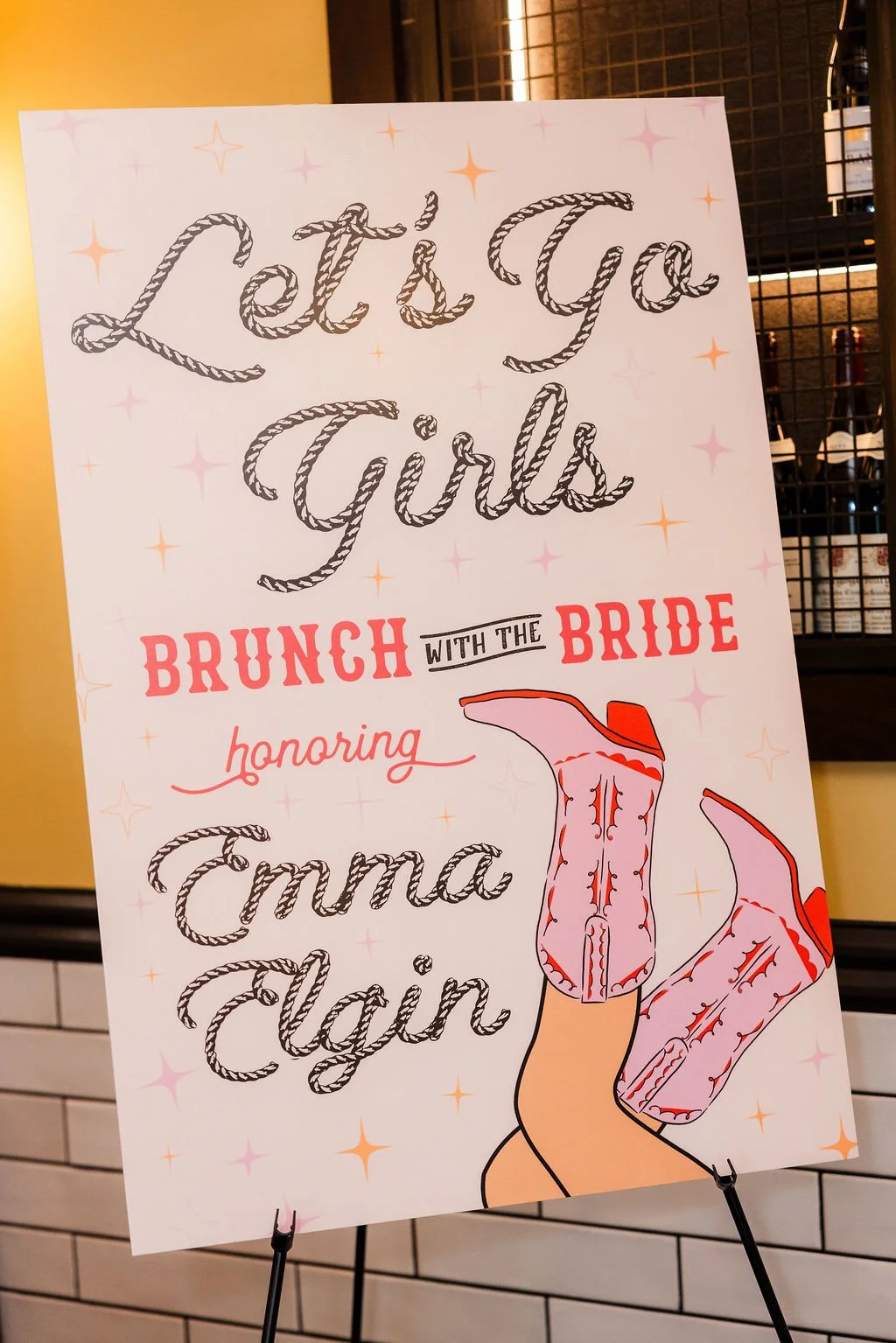 Western-themed bridesmaids luncheon sign during a Grand Teton wedding weekend in Jackson Hole.