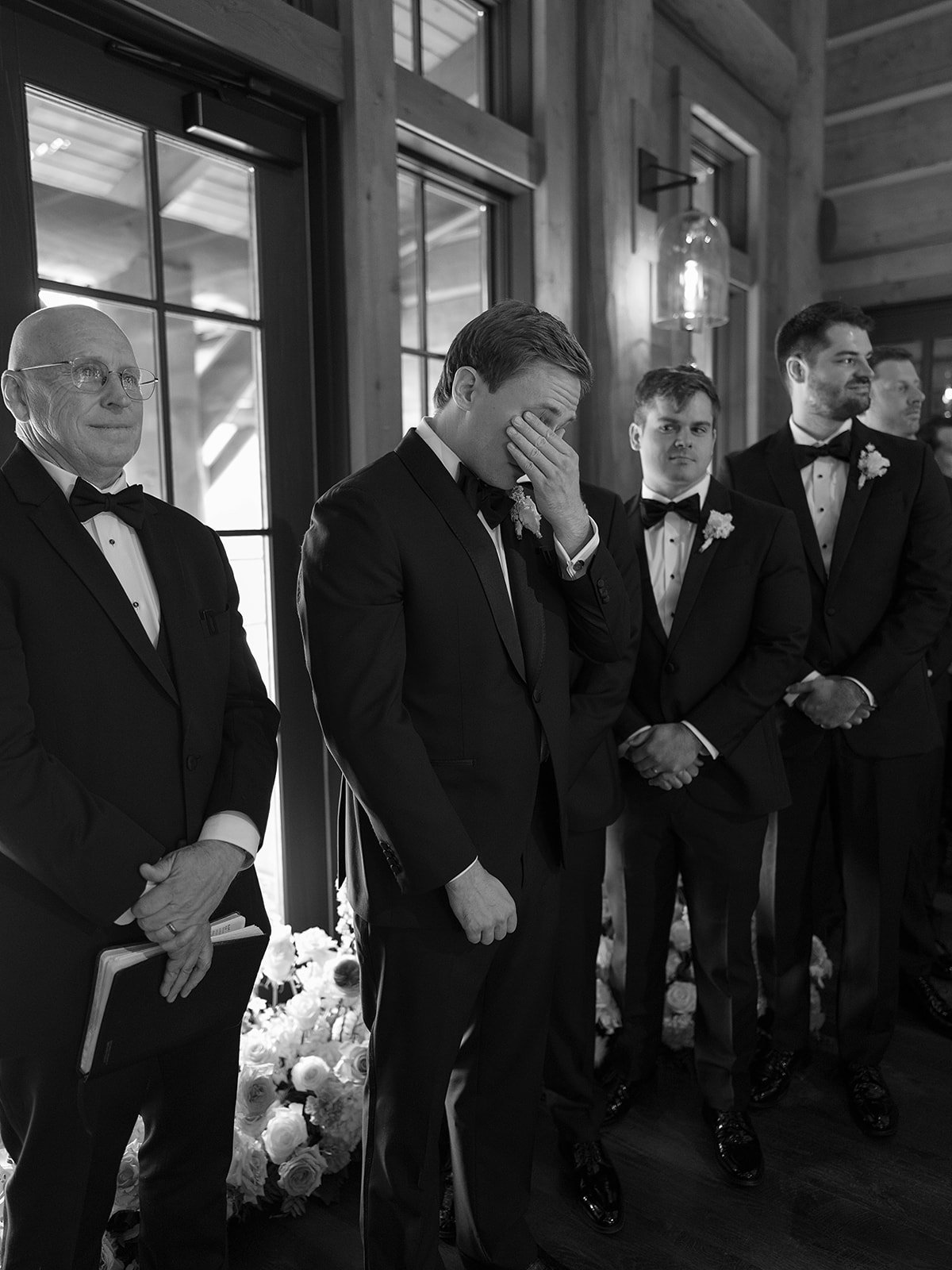Snake River Sporting Club wedding ceremony in the clubhouse foyer with string quartet and French doors