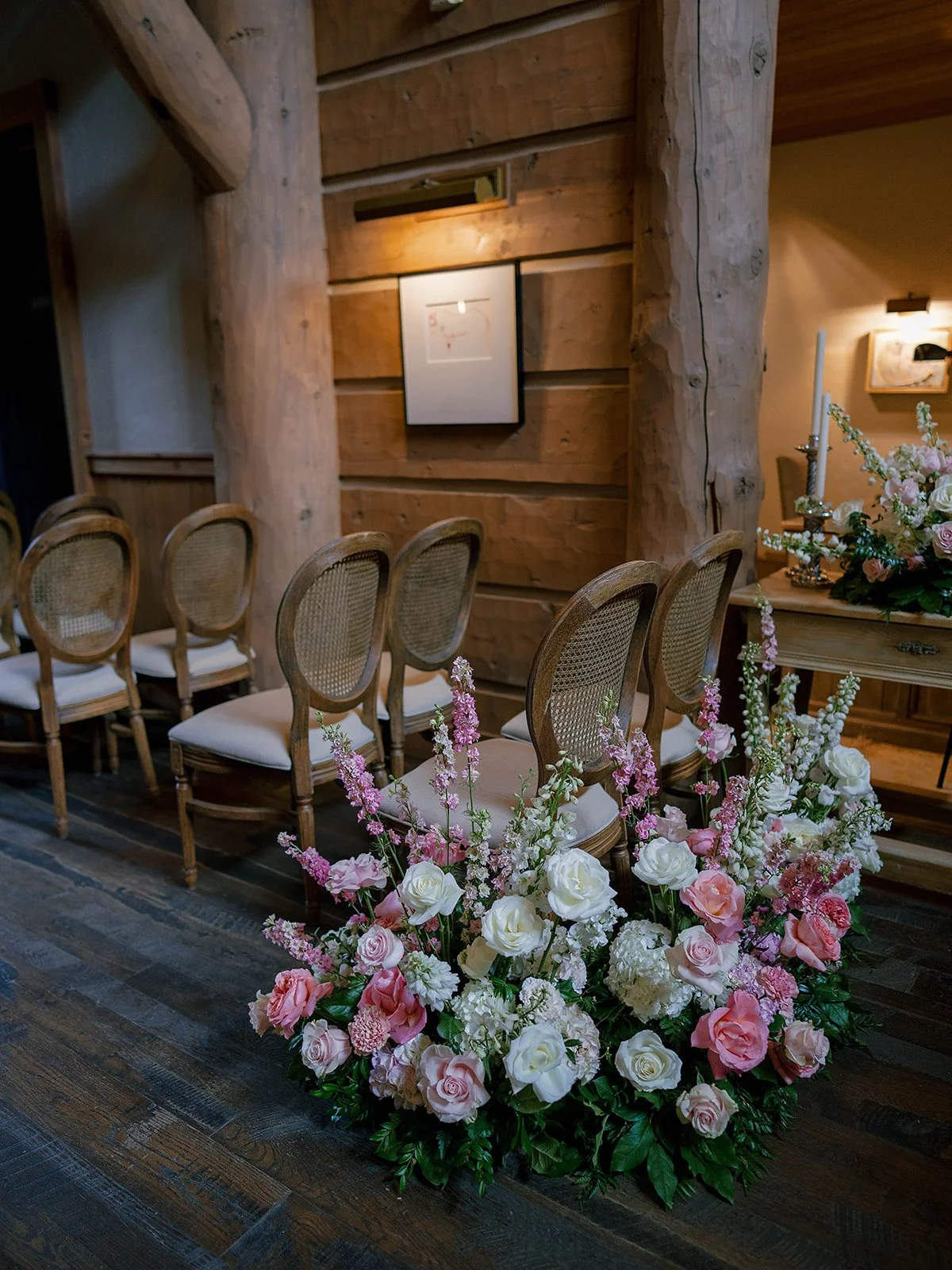 Snake River Sporting Club wedding ceremony in the clubhouse foyer with string quartet and French doors