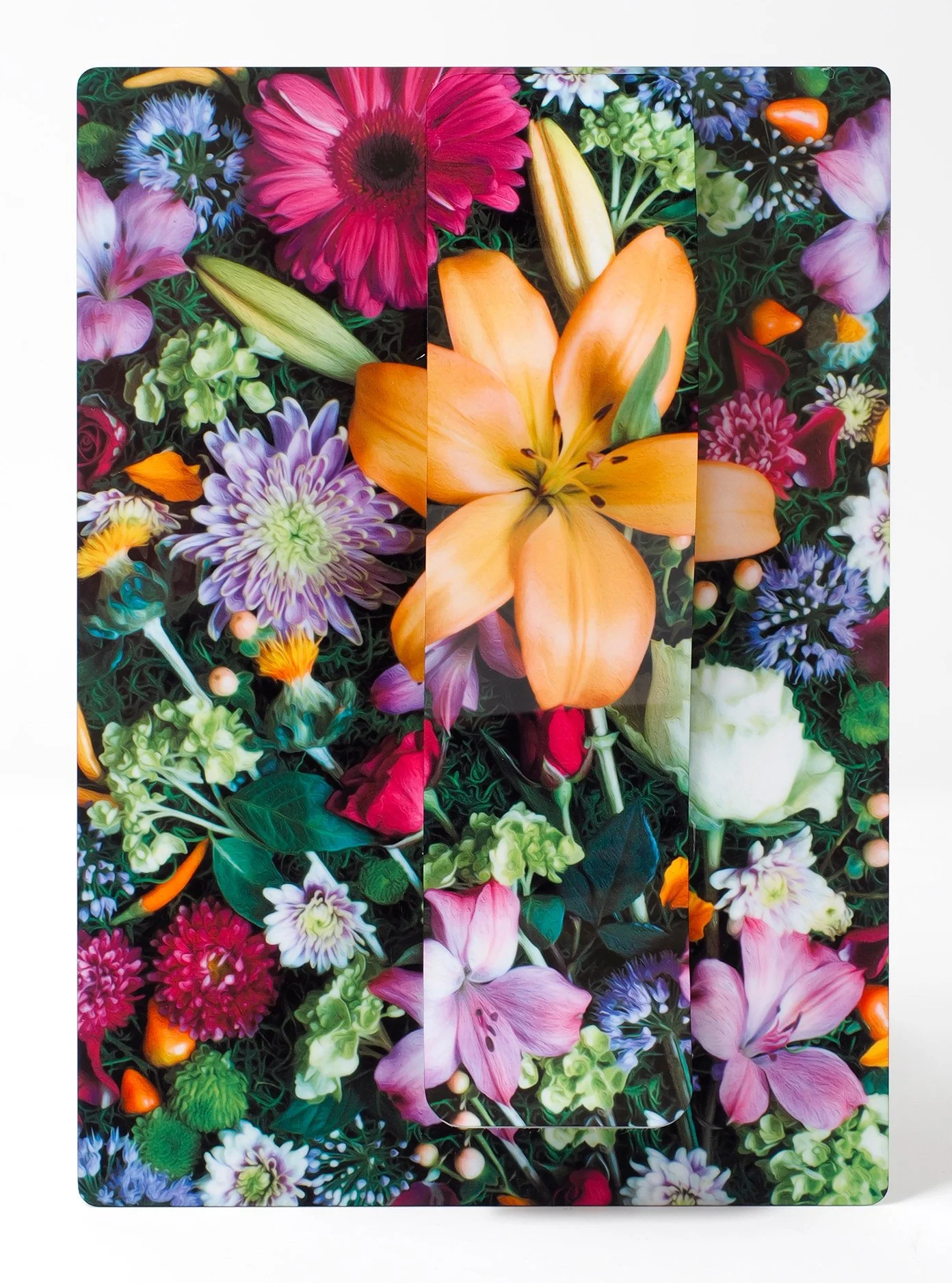 5 x 7 image of garden flowers around orange lily