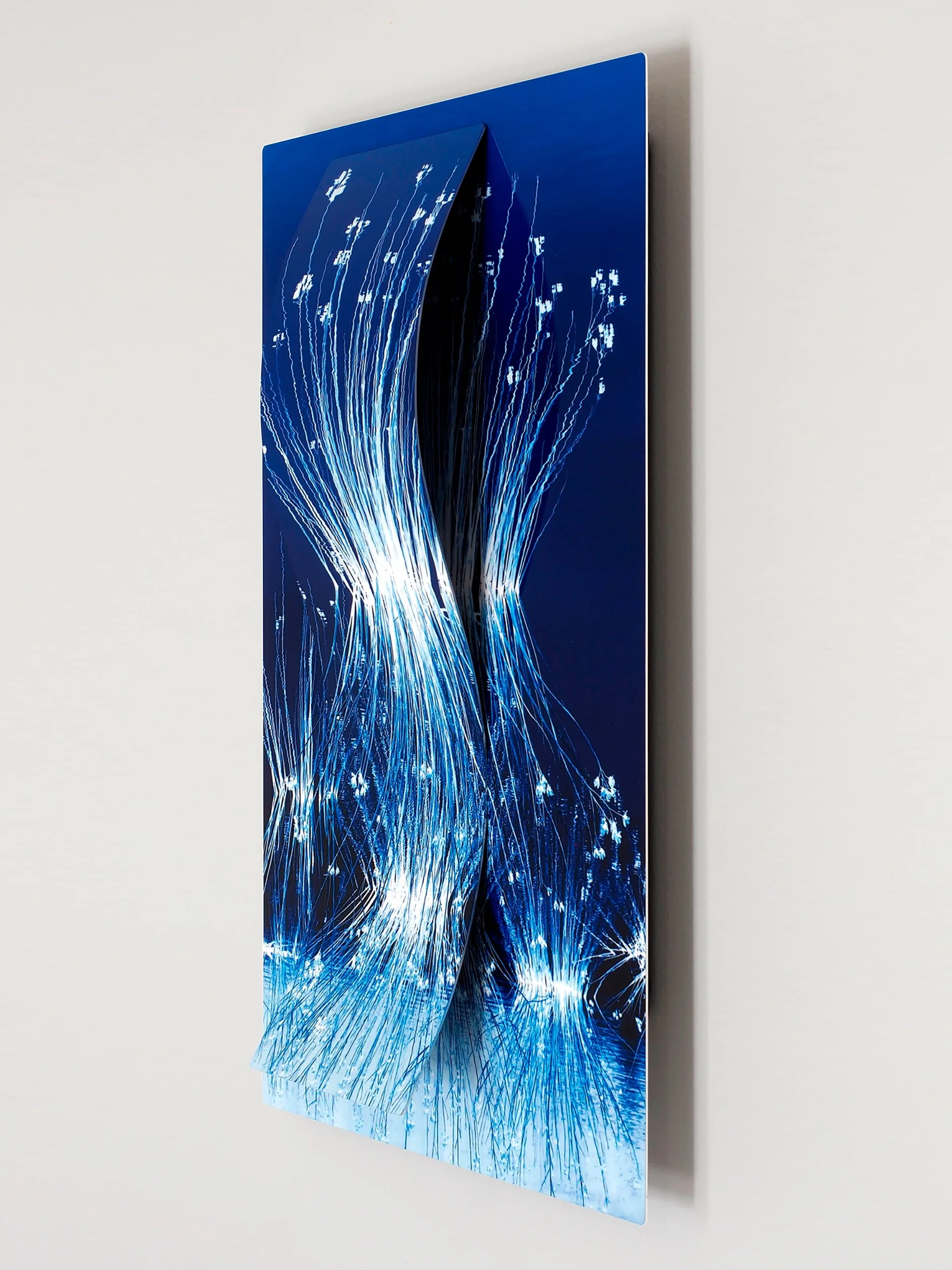 side view of 12 x 18 color-altered image of dried grasses in a pond