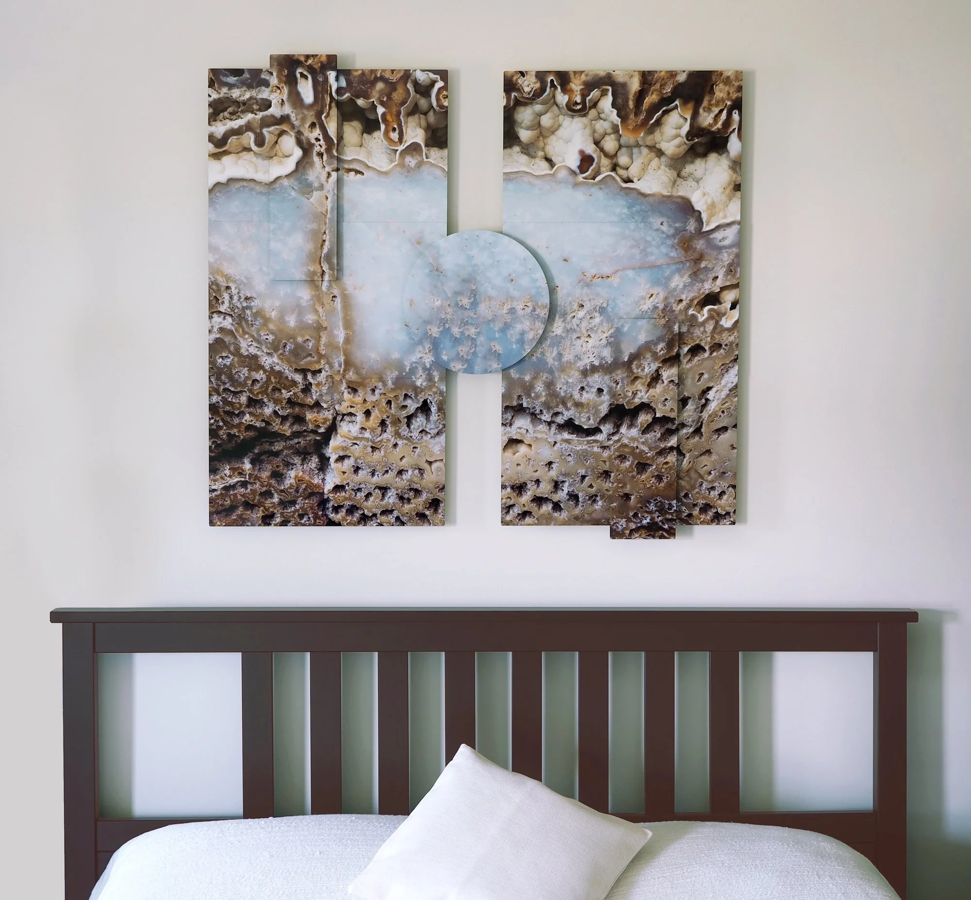 Room View of large sculptural image of a agatized fossil-coral