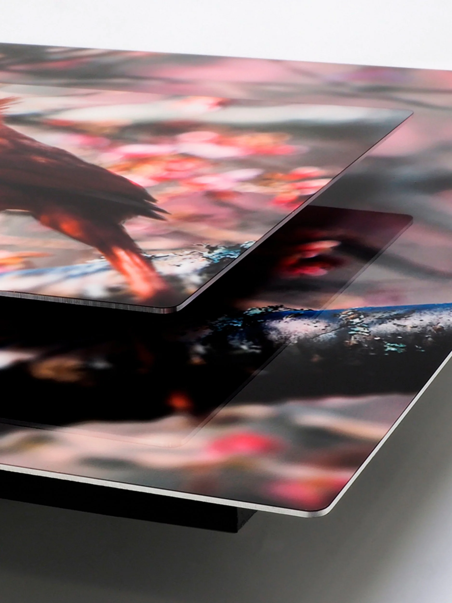 corner view of image of red cardinal in a cherry tree