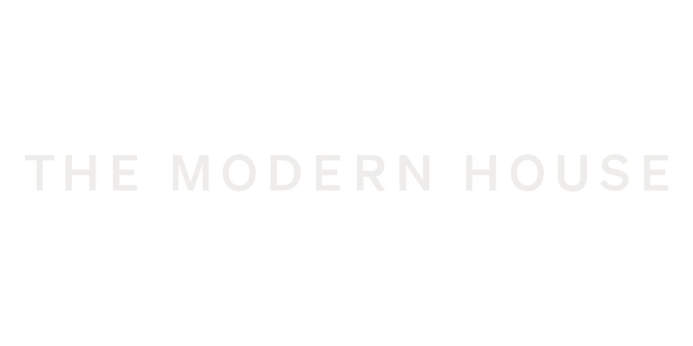 Text reads "The Modern House" in white on a black background.