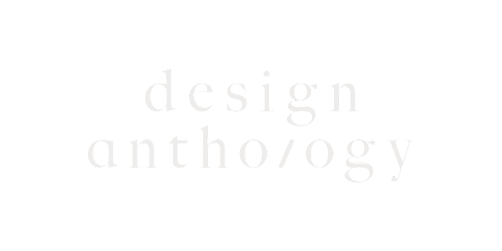 Text reading "design anthology" on a black background