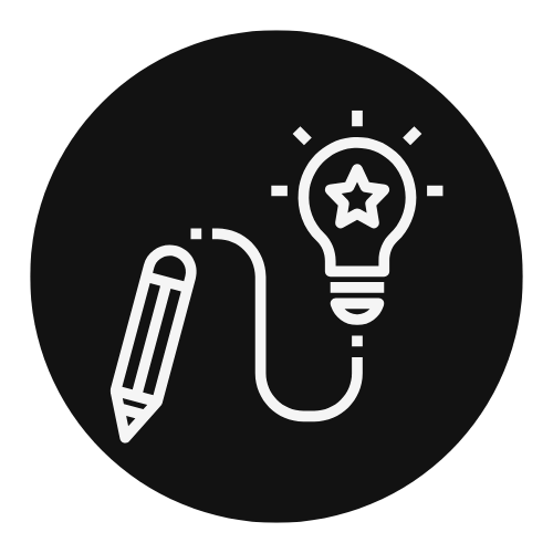 Icon of a pencil connected to a light bulb with a star inside, symbolizing creativity and ideas.