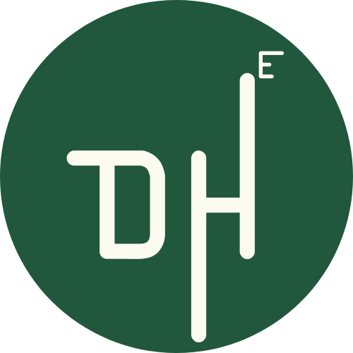 A dark green circular emblem with white text 'D H' and a white vertical line with the letter 'E' indicating temperature levels.