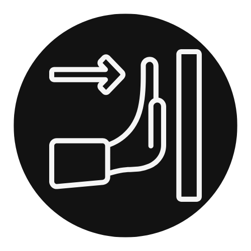 Sign indicating faucet water flow direction and handle.