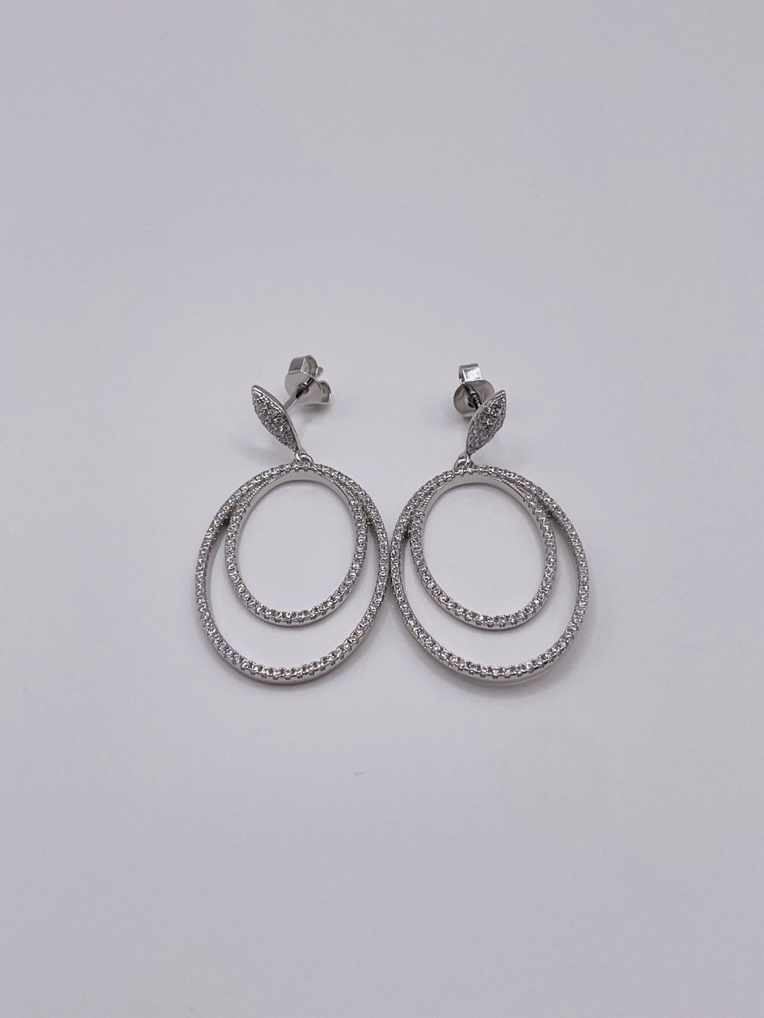 Silver Double Drop Stone Set Earrings