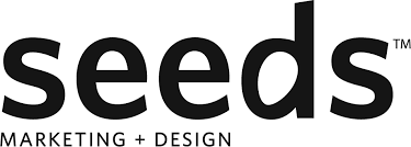 Logo for Seeds Marketing + Design in black text with a white background.