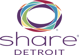 The Share Detroit logo featuring a colorful oval design above the text 'share DETROIT'