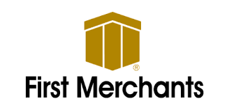 First Merchants logo with a stylized gold building icon and black text.