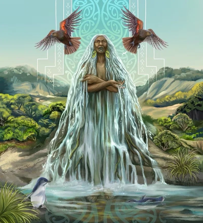  Illustration by Isobel Joy Te Aho-White (Ngāti Kahungunu ki te Wairoa, Kāi Tahu, Pākehā) visualises Te Kaiwharawhara  awa  (river) as a  kuia  (female elder). 