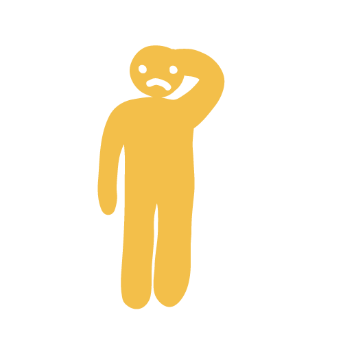A simple cartoon figure with a yellow body, scratching its head with a confused or unsure facial expression.