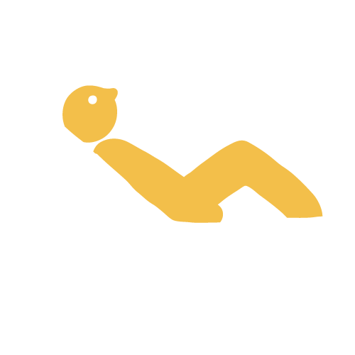 A simplified illustration of a person relaxing on a lounge chair with a drinking cup nearby.