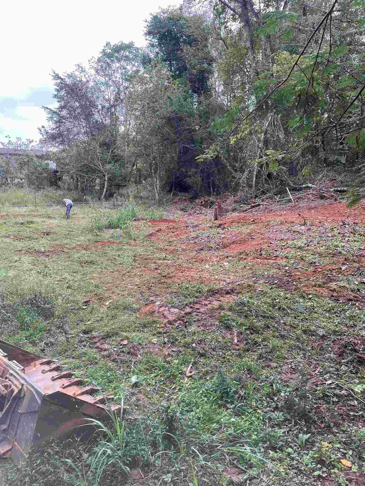 Land clearing before site preparation for a 28x35 building pad in McMinnville, TN