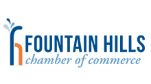 Fountain Hills Chamber of Commerce logo with a blue text and an illustration of a fountain.