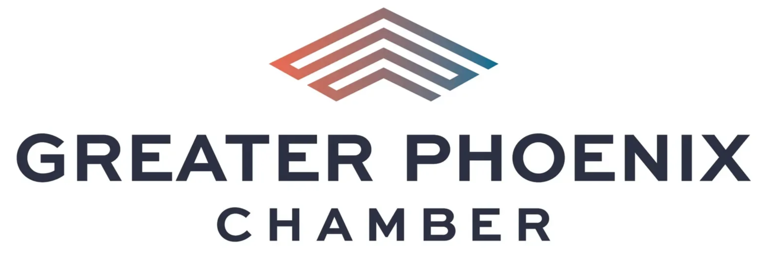 Logo of the Greater Phoenix Chamber, featuring a stylized geometric phoenix symbol above the text 'Greater Phoenix Chamber' in bold dark font.