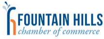 Fountain Hills Chamber of Commerce logo with a blue text and an illustration of a fountain.