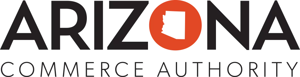 Logo of Arizona Commerce Authority with black text and an orange circle containing a stylized 'A'.
