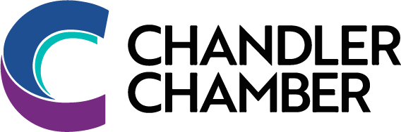 Chandler Chamber logo with stylized 'C' in shades of blue, teal, and purple, adjacent to black text reading 'Chandler Chamber'.